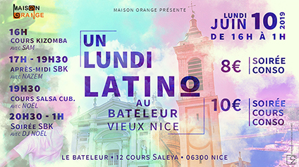 flyer lundi Latino au Vieux Nice, le 10 juin 2019